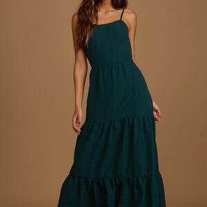 Lulus Maxi Teal Tiered Dress